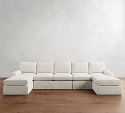 Pearce Square Arm Slipcovered 4-Piece Double Chaise Sectional (155")