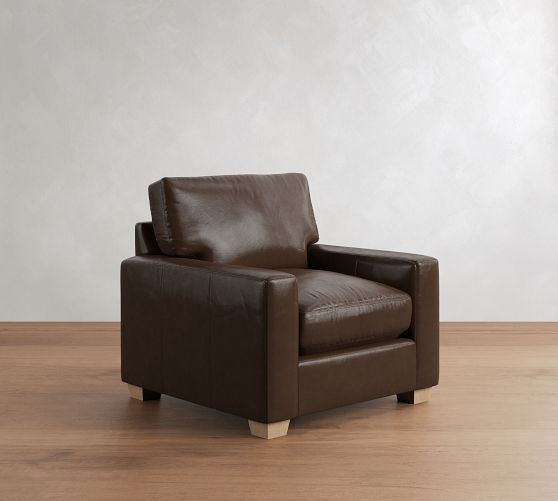 PB Comfort Modern Square Arm Leather Chair by Pottery Barn