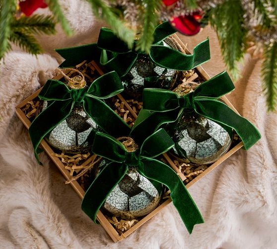 Mercury Glass Ball Ornaments with Bows - Set of 4 thumbnail 9