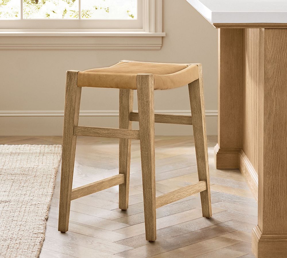 Tatum Leather Backless Stool by Pottery Barn