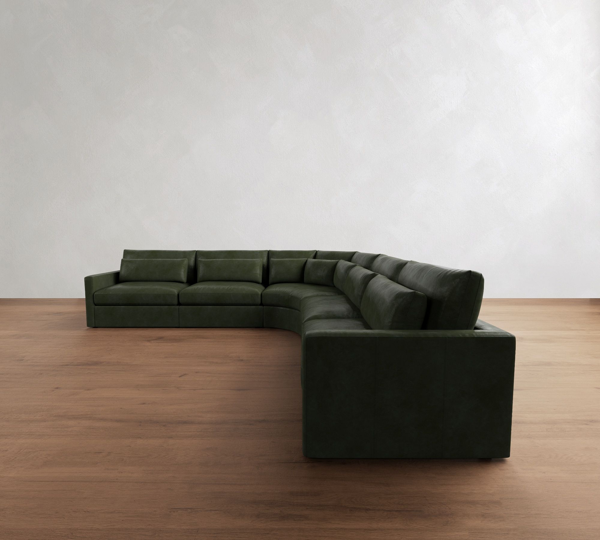 Westwood Slim Arm Deep Seat Leather 5-Piece Curved Wedge Sectional