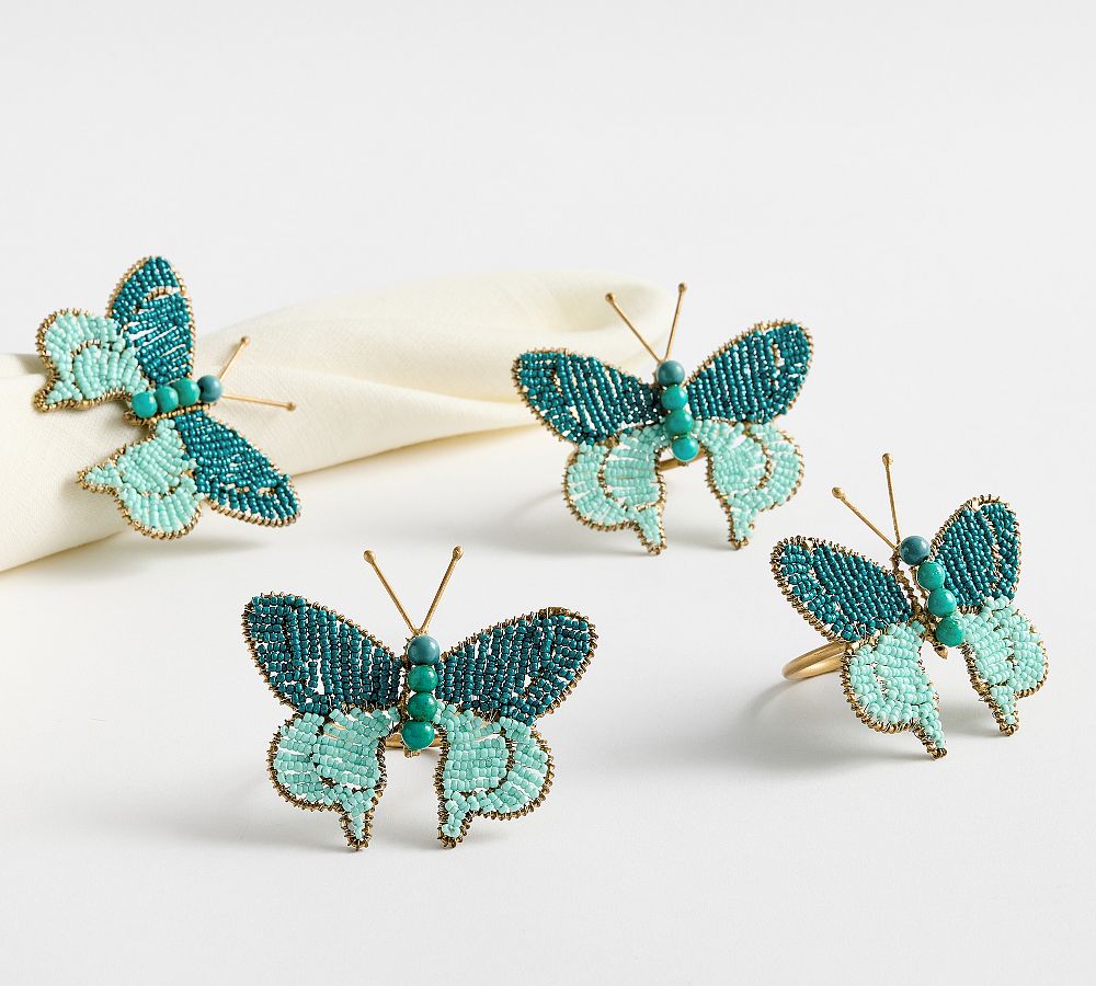 Beaded Butterfly Napkin Rings - Set of 4 - Set of 4 - Dark Blue