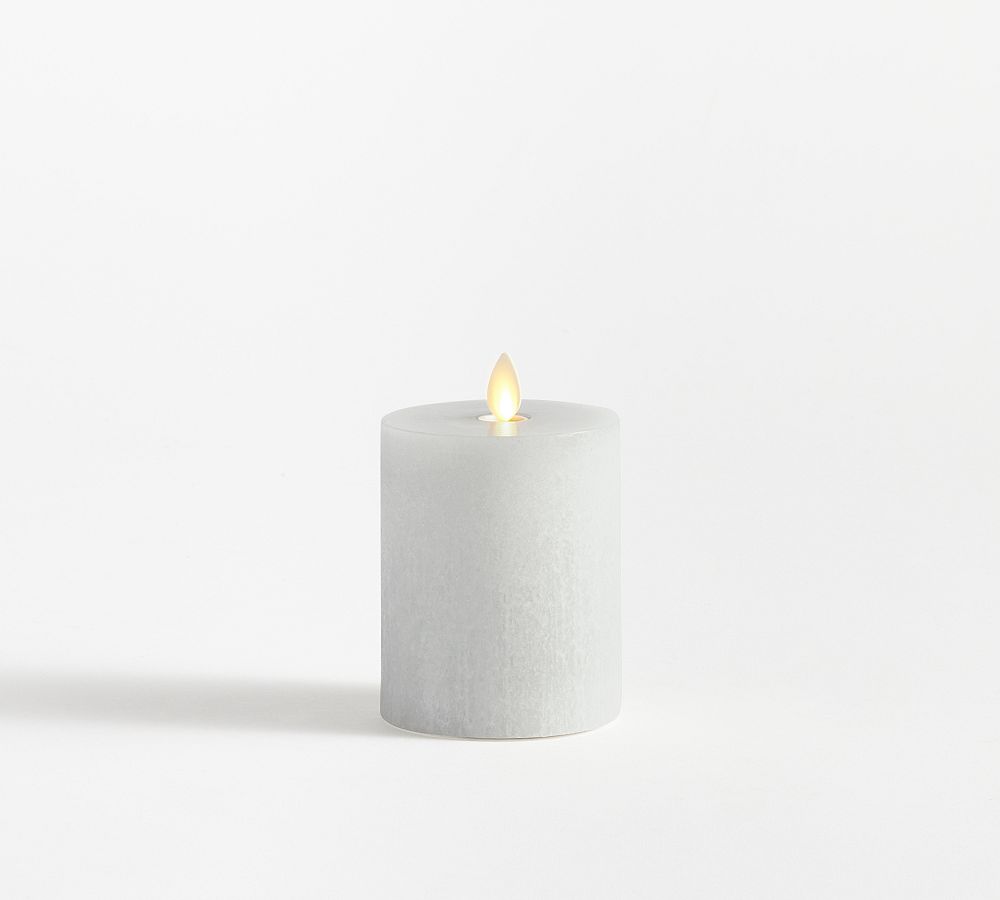 Premium Flickering Flameless Wax Pillar Candle - Salt Washed - Light Gray