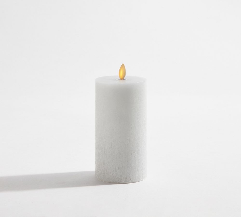 Premium Flickering Flameless Wax Pillar Candle - Salt Washed - 3" x 6" - Light Gray