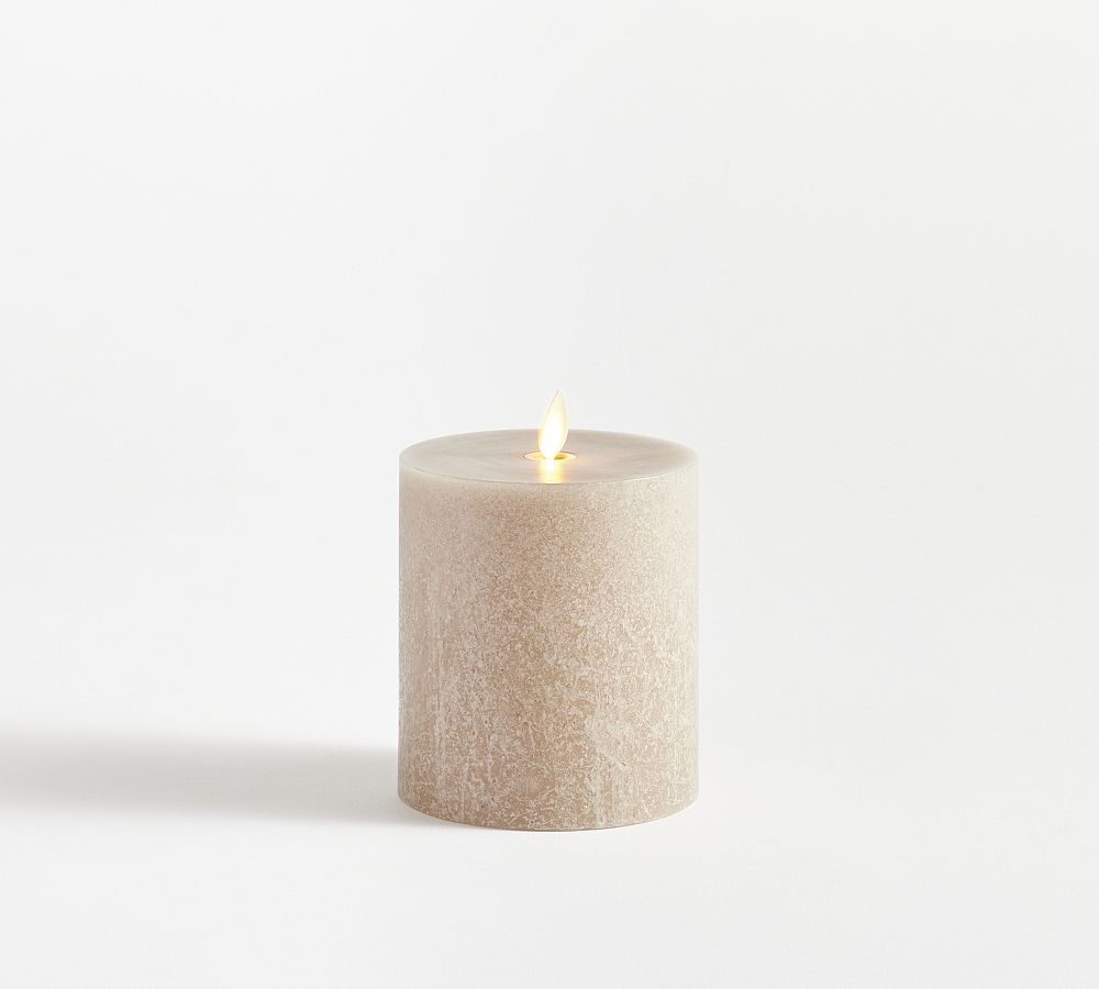Premium Flickering Flameless Wax Pillar Candle - Salt Washed - 4" x 4.5" - Dove