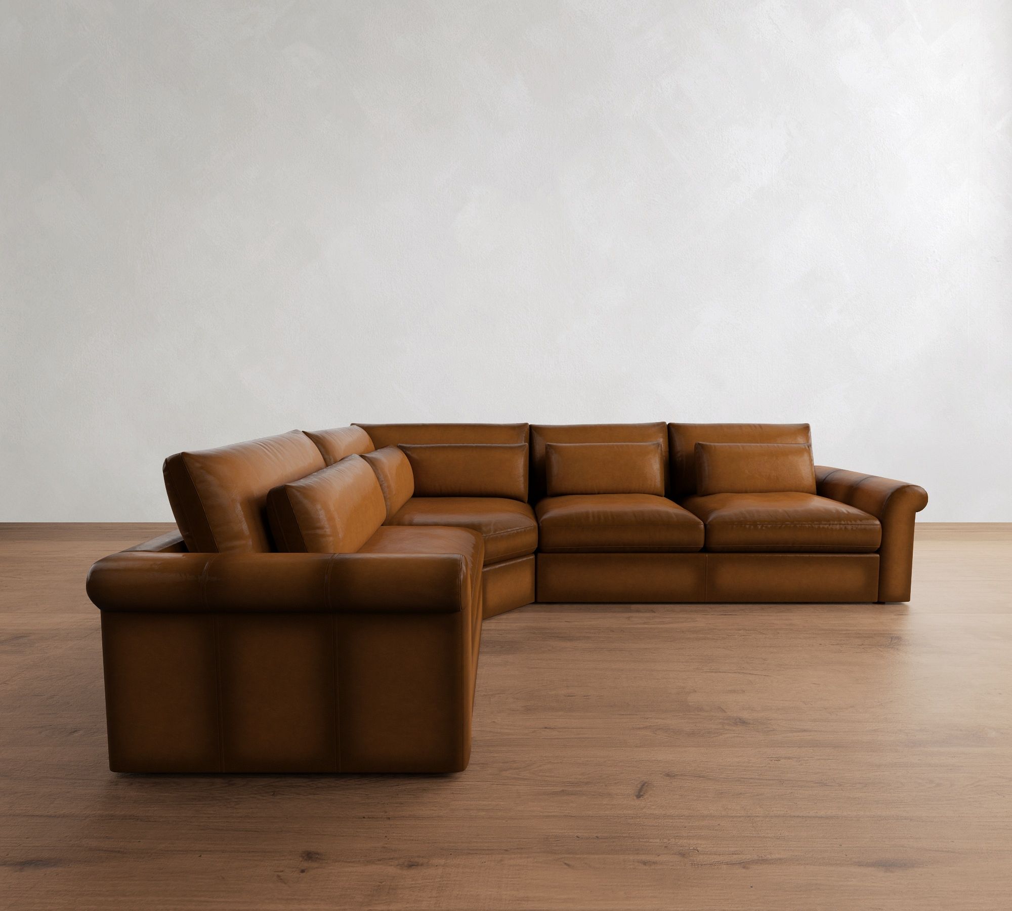 Westwood Roll Arm Deep Seat Leather 3-Piece Wedge Sectional (136")