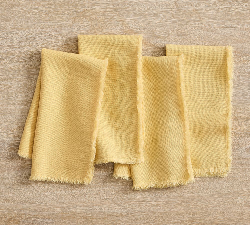 Frayed Oversized Linen Napkins - Set of 4 - Set of 4 - Yellow