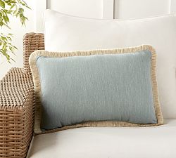 Open Box: Sunbrella® Solid Fringe Outdoor Lumbar Pillow, 14" x 20" - Dark Chambray