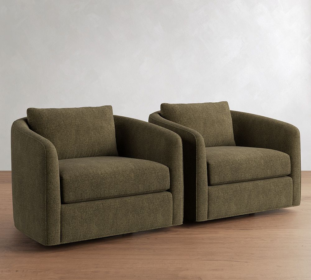 Remmy Swivel Chair - Polyester Wrapped Cushions, Rustic Chenille Dark Moss