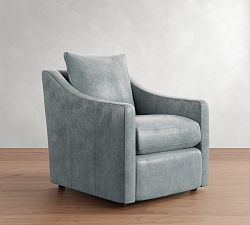 Open Box: Ayden Slope Arm Leather Armchair - Keystone Azure, Chocolate
