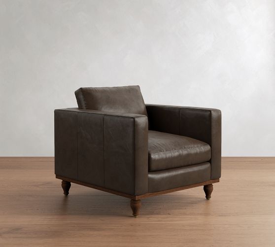 Jake Leather Turned Legs Chair by Pottery Barn