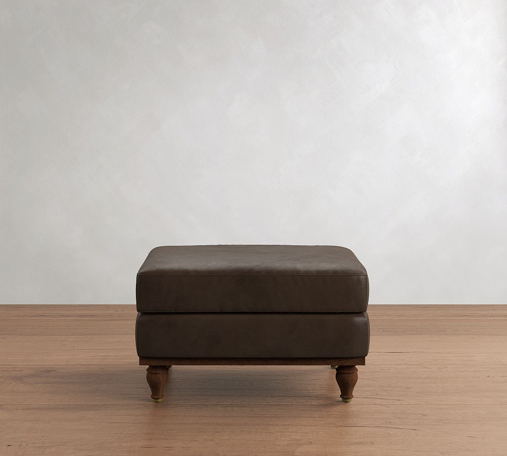 Jake Leather Turned Legs Ottoman by Pottery Barn