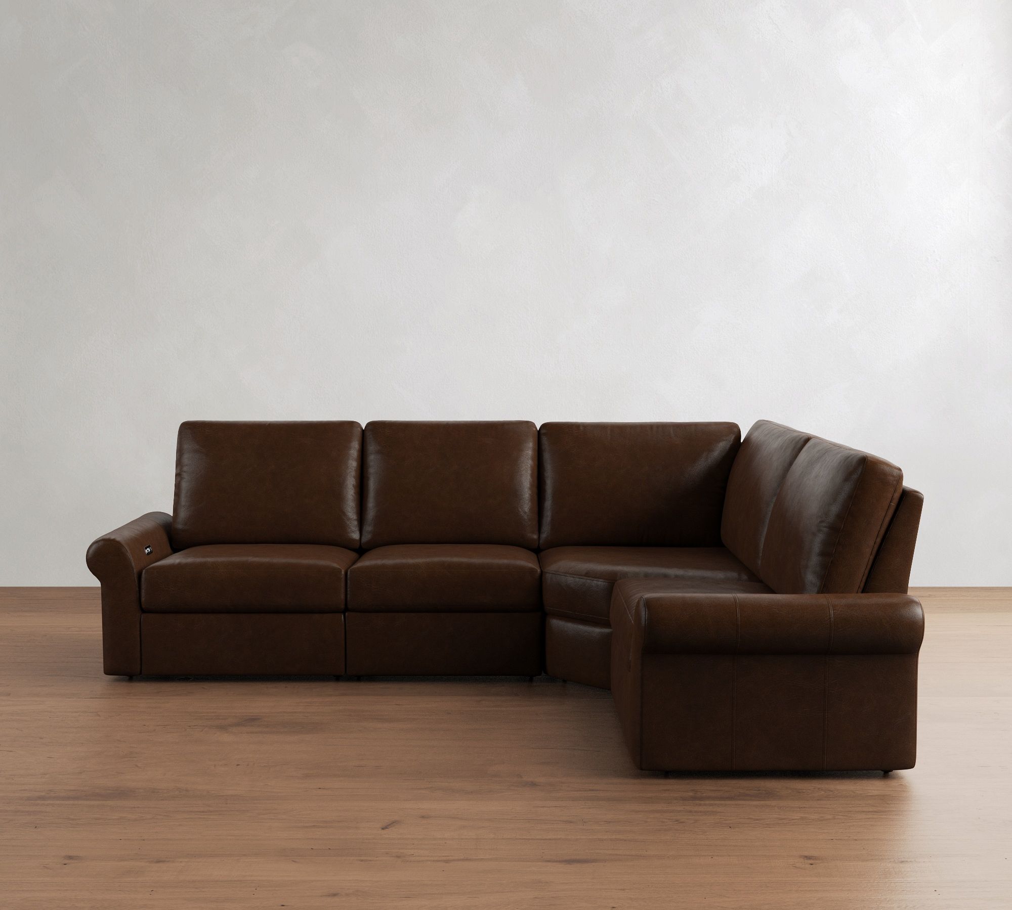 PB Comfort Modern Roll Arm Leather Power Reclining Reversible Wedge Sectional (123")