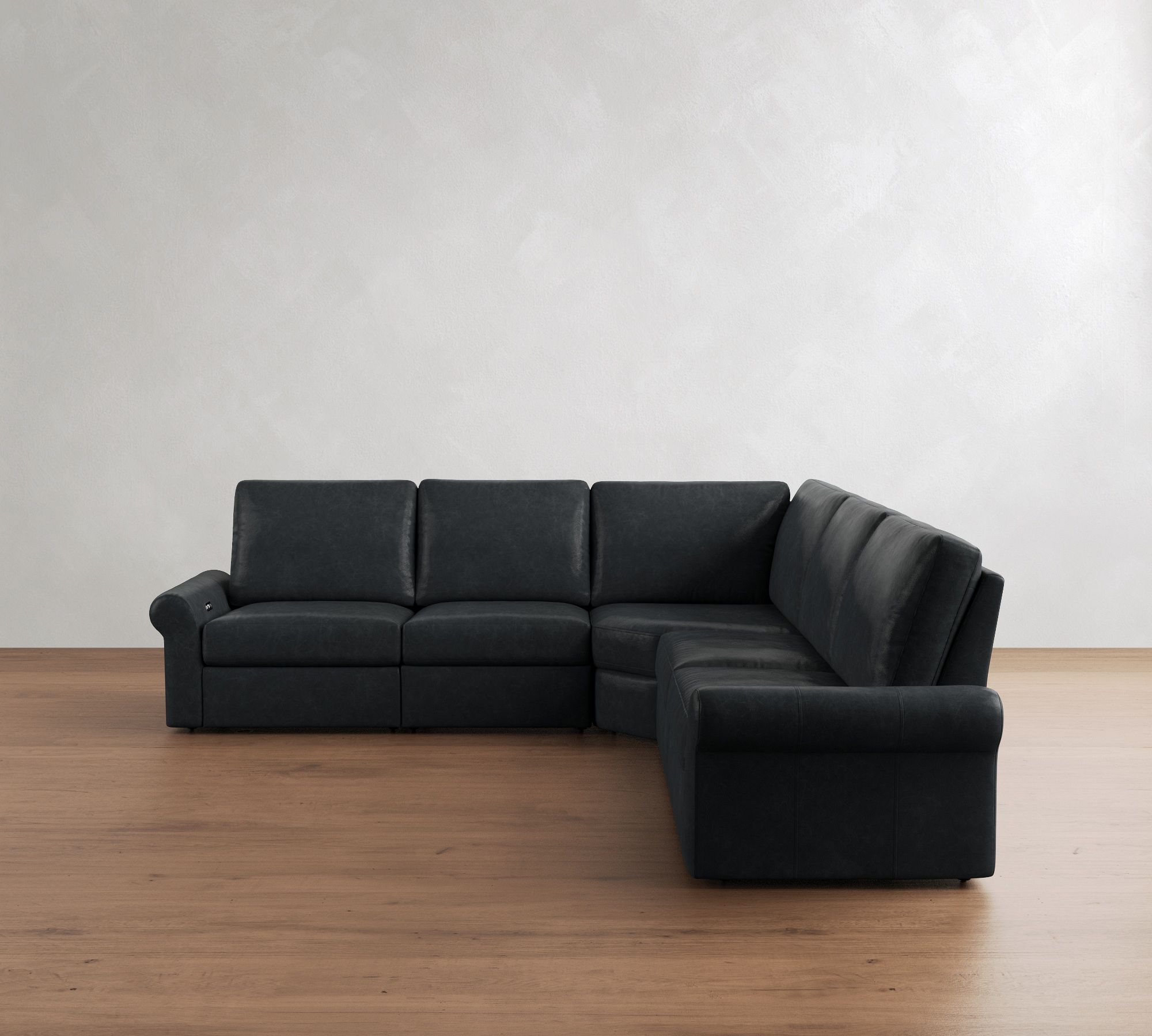 PB Comfort Modern Roll Arm Leather Power Reclining L-Shaped Sectional (123")