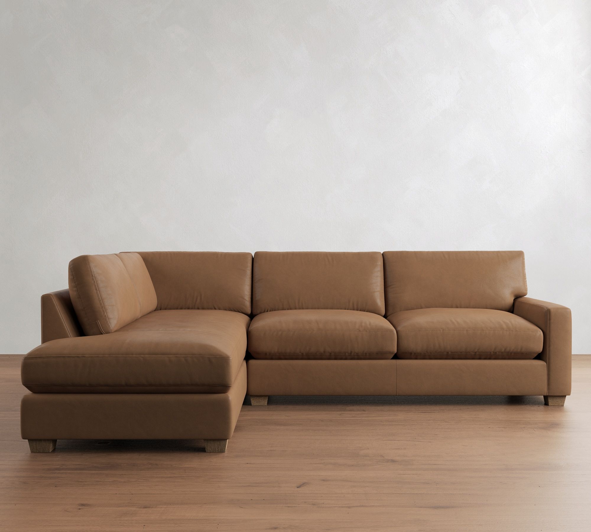 PB Comfort Modern Square Arm Leather Return Bumper Sectional (121") - thumbnail 3