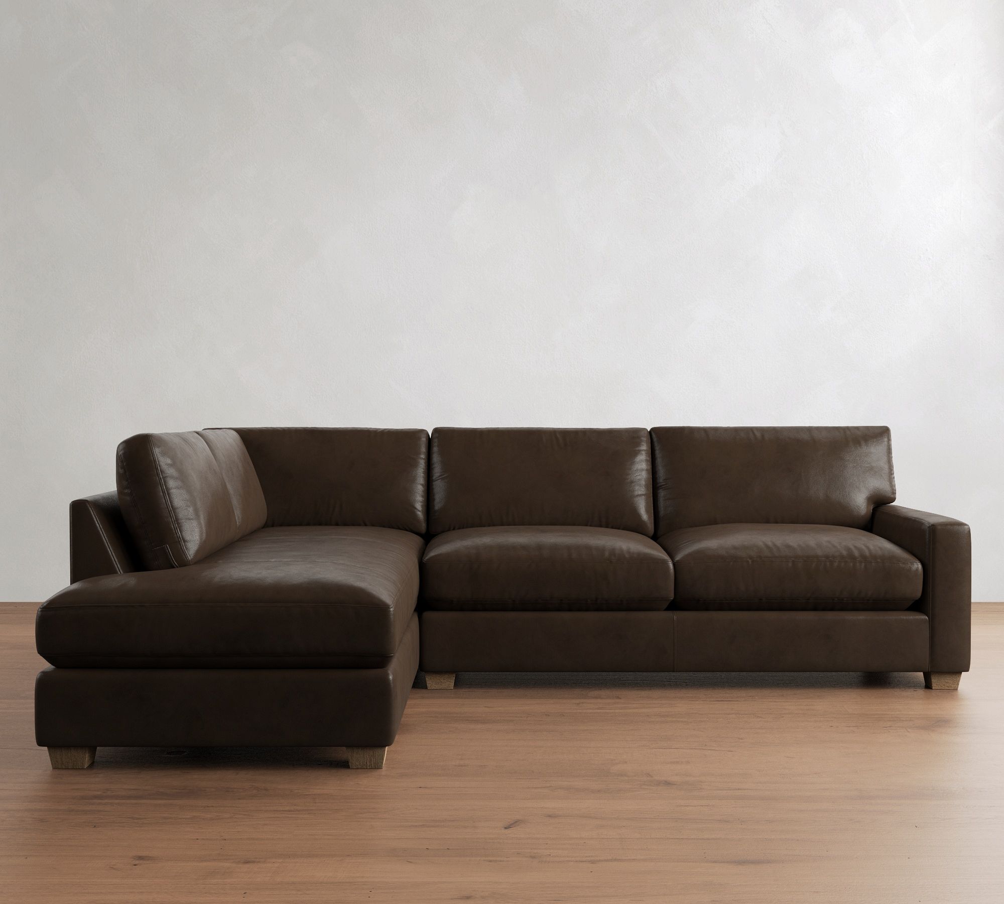 PB Comfort Modern Square Arm Leather Return Bumper Sectional (121") - thumbnail 7