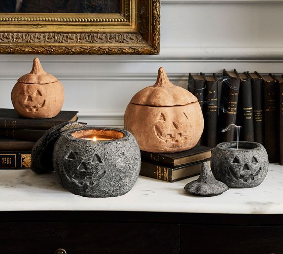 Terracotta Jack O'Lantern Candle - Autumn Amber