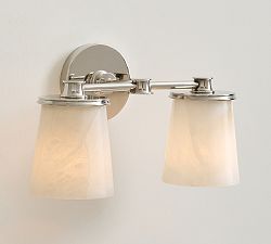 Open Box: Hayes Alabaster Double Sconce (15") - Polished Nickel