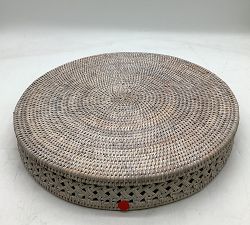 Open Box: Tava Braided Rattan Round Tray (19"), No Glass Insert - Whitewash