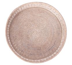 Open Box: Tava Braided Rattan Round Tray (19"), No Glass Insert - Whitewash