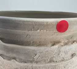Open Box: Artisan Hand Painted Terracotta Outdoor Planter, Large Cachepot (12.25"D x 10.25"H) - Ivory
