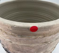 Open Box: Artisan Hand Painted Terracotta Outdoor Planter, Large Cachepot (12.25"D x 10.25"H) - Ivory