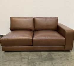 Open Box: Carmel Lounge Square Arm Leather Left Loveseat - Gravel Chocolate