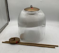 Open Box: Cooper Ribbed Glass Pendant, Large (14" Diam.) - Vintage Brass