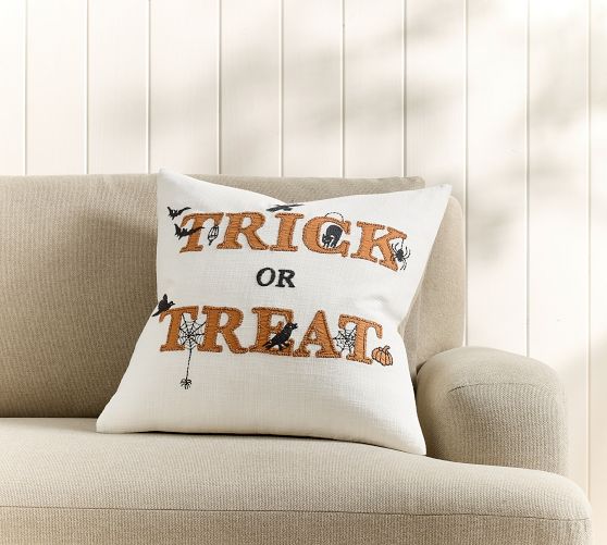 Trick or Treat Embroidered Pillow Cover
