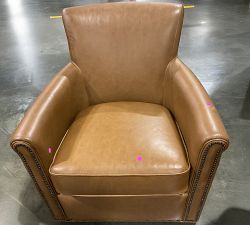 Open Box: Irving Roll Arm Leather Swivel Armchair with Nailheads (33") - Vintage Caramel