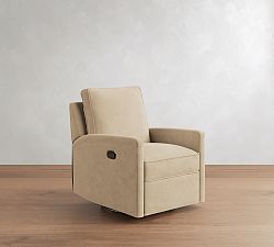 Open Box: Tyler Square Arm Leather Swivel Glider Manual Recliner without Nailheads - Nubuck Sand