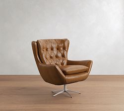 Open Box: Wells Tufted Leather Swivel Chair (34") - Vintage Caramel, Brushed Nickel Base