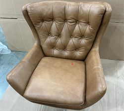 Open Box: Wells Tufted Leather Swivel Chair (34") - Vintage Caramel, Brushed Nickel Base