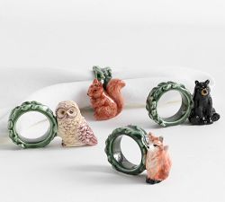 Fantastical Forest Critter Stoneware Napkin Rings - Mixed Set of 4