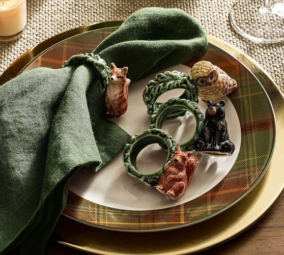 Fantastical Forest Critter Stoneware Napkin Rings - Mixed Set of 4
