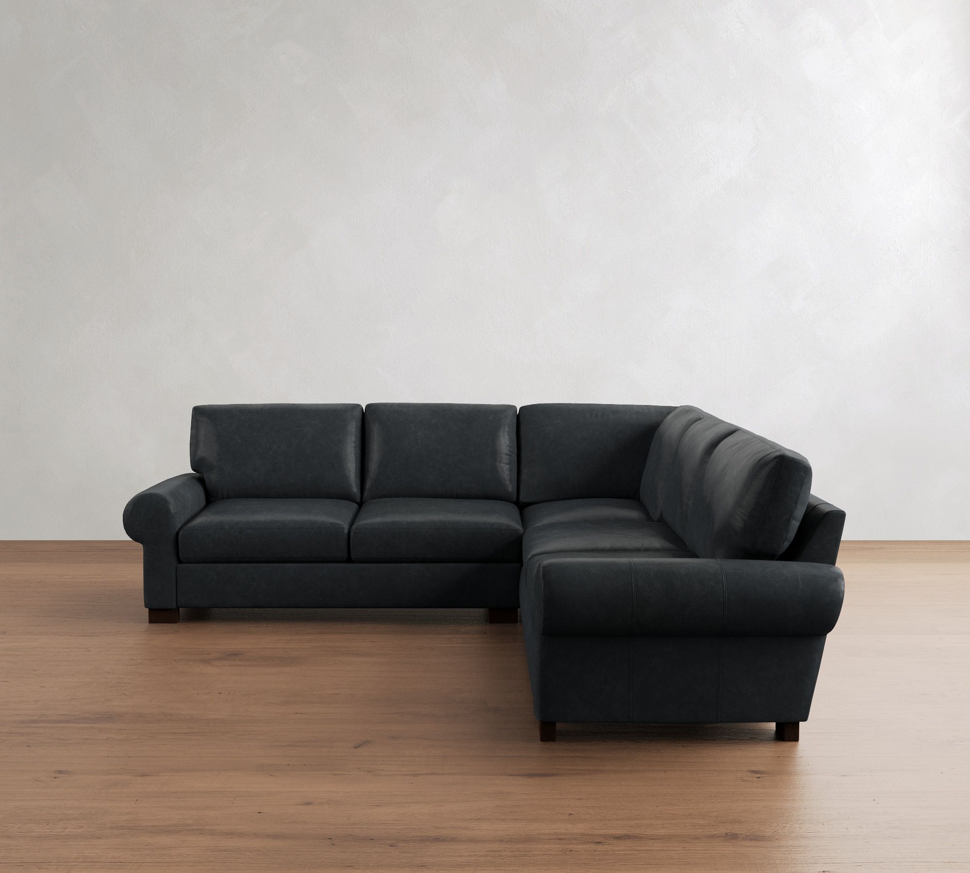 Turner Roll Arm Leather 3-Piece L-Shaped Sectional (109"-114")