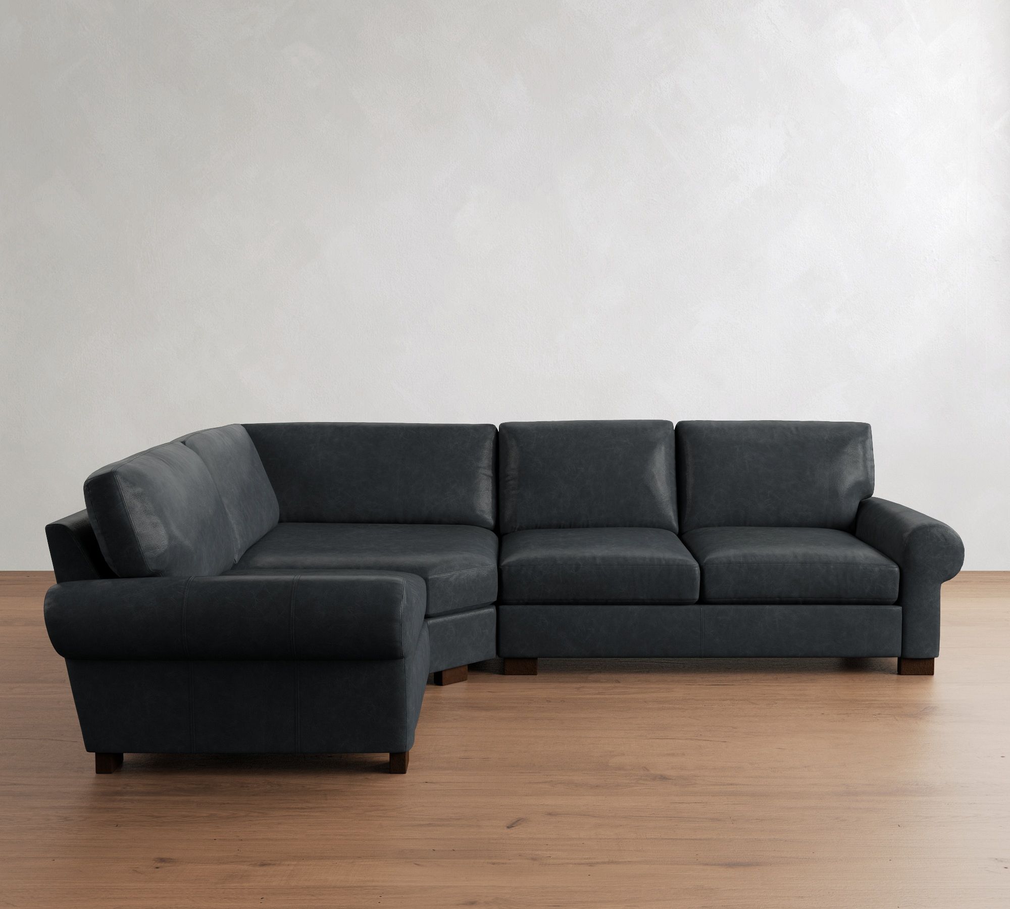 Turner Roll Arm Leather 3-Piece Wedge Sectional (119"&ndash; 124")