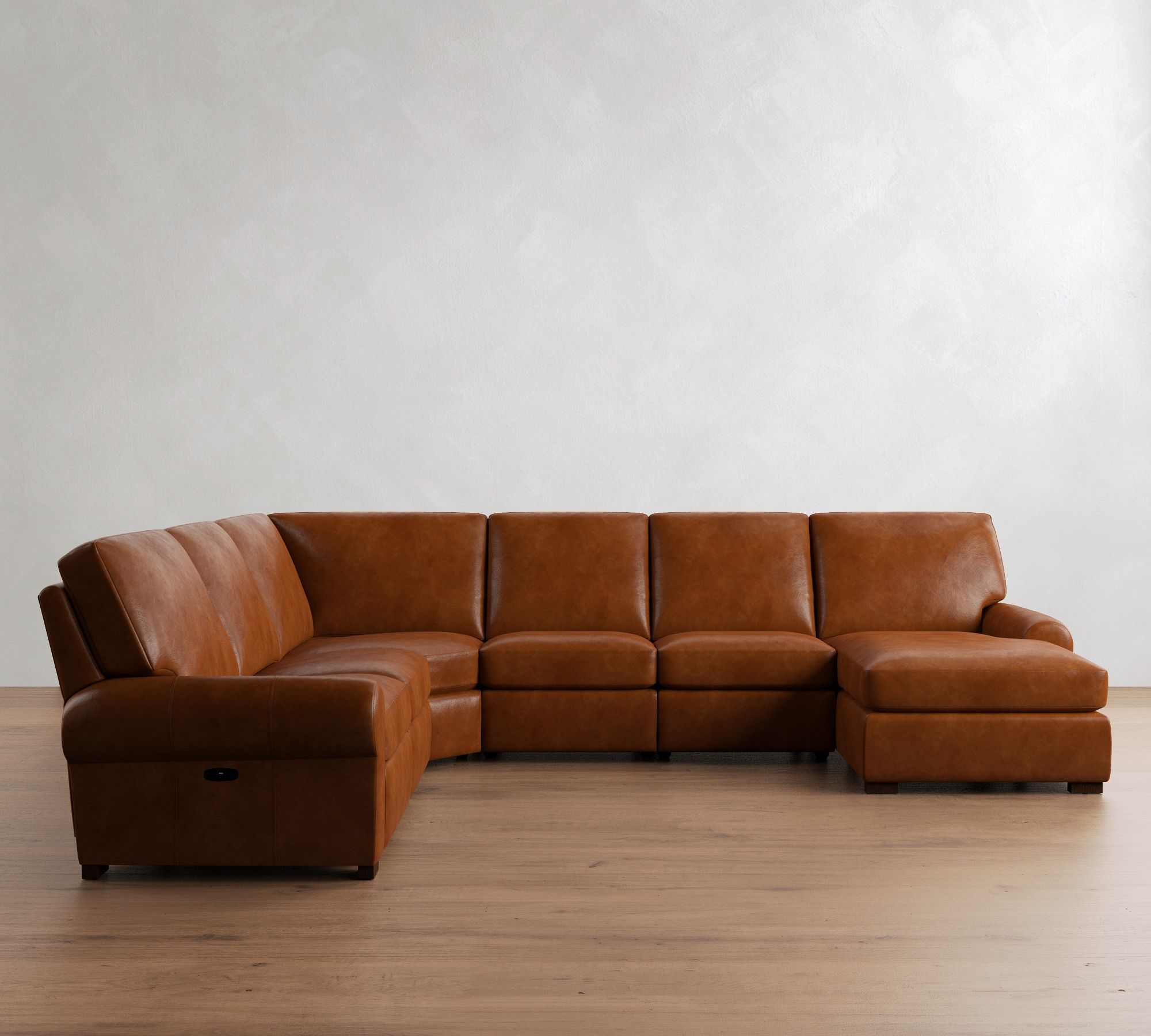 Turner Roll Arm Leather Power Reclining L-Shaped Chaise Sectional (147"&ndash;160")