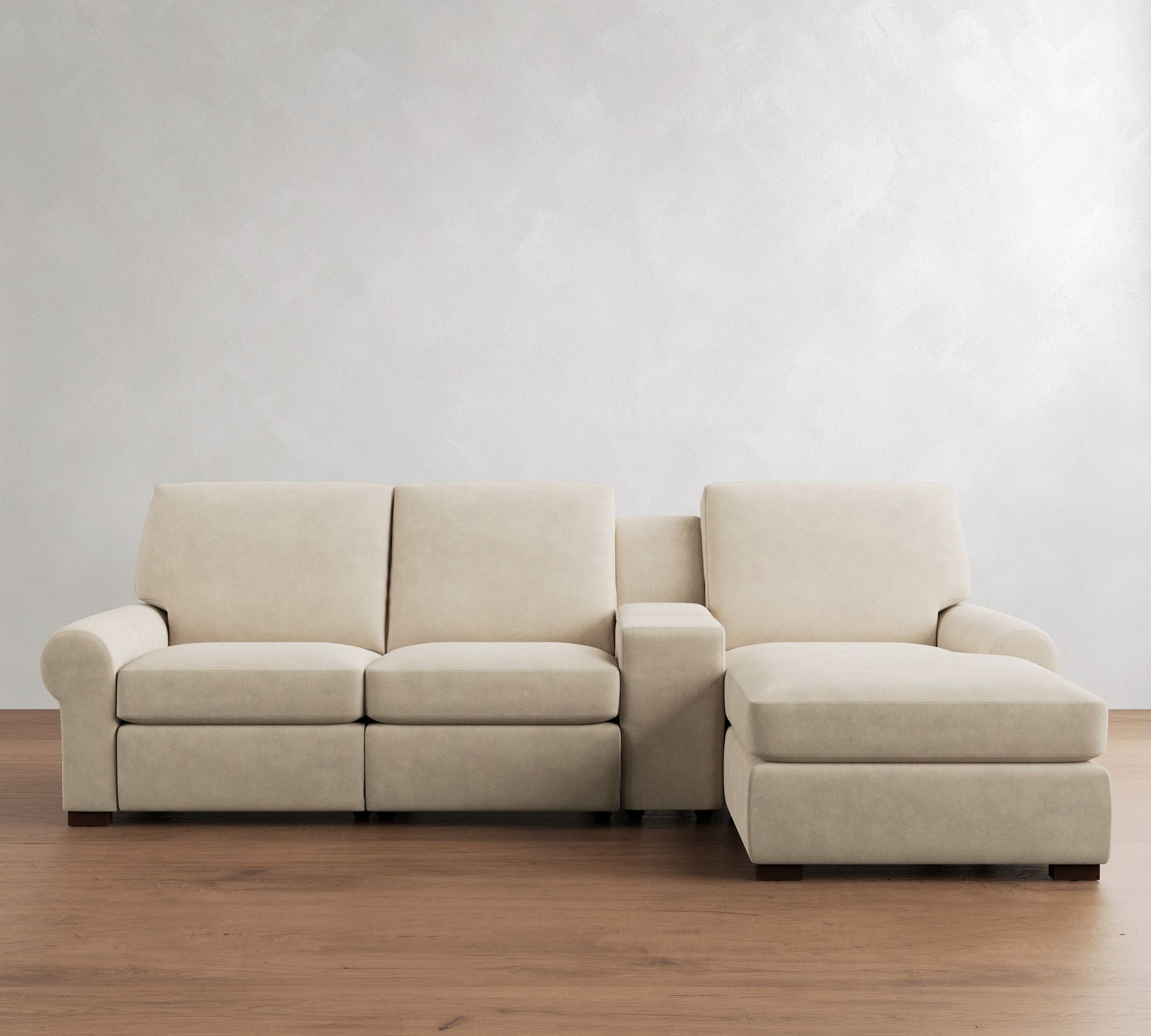 Turner Roll Arm Leather Power Reclining Chaise Sectional (105"&ndash;117")