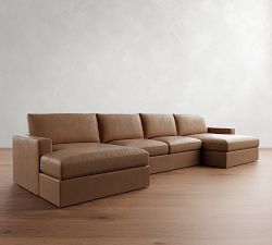 Westwood Square Arm Leather Double Chaise Sectional (172"&ndash;185")