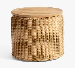 Westport Wicker Round Storage Outdoor Side Table (19")