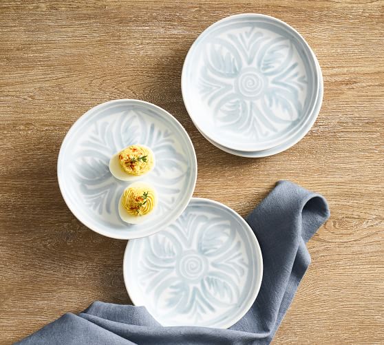 Chambray Tile Stoneware Appetizer Plates - Set of 4