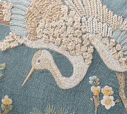 Crane Embroidered Lumbar Pillow Cover