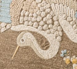 Crane Embroidered Lumbar Pillow Cover