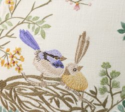 Robin Nest Embroidered Pillow Cover
