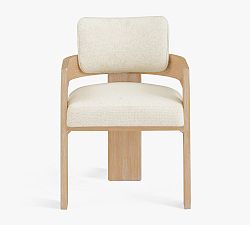 Open Box: Modern Farmhouse Upholstered Dining Armchair - Performance Boucle Oatmeal, Fog