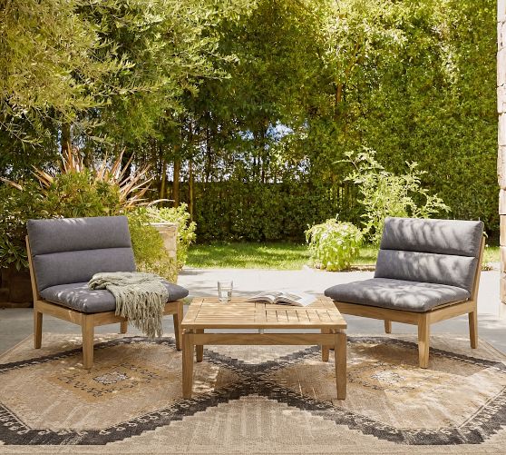 Miami Outdoor Teak 3-Piece Side Chair Seating Set with Coffee Table