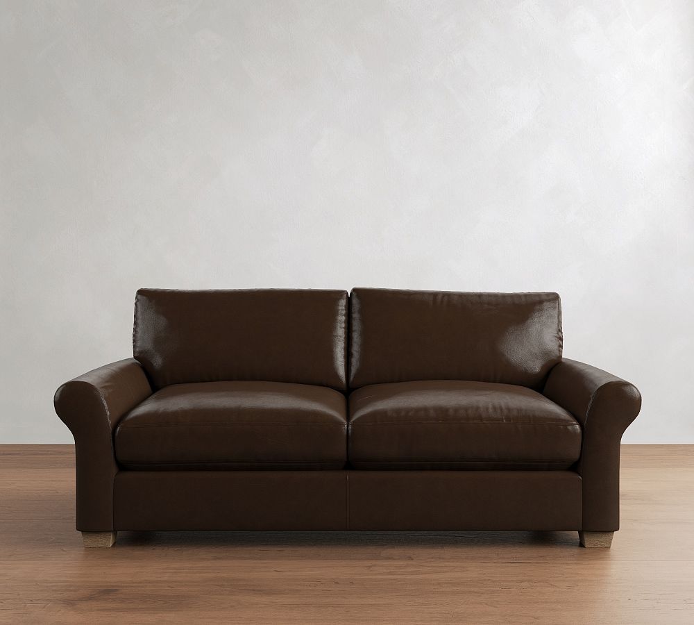 PB Comfort Modern Roll Arm Leather Sleeper Sofa (61"-87") by Pottery Barn