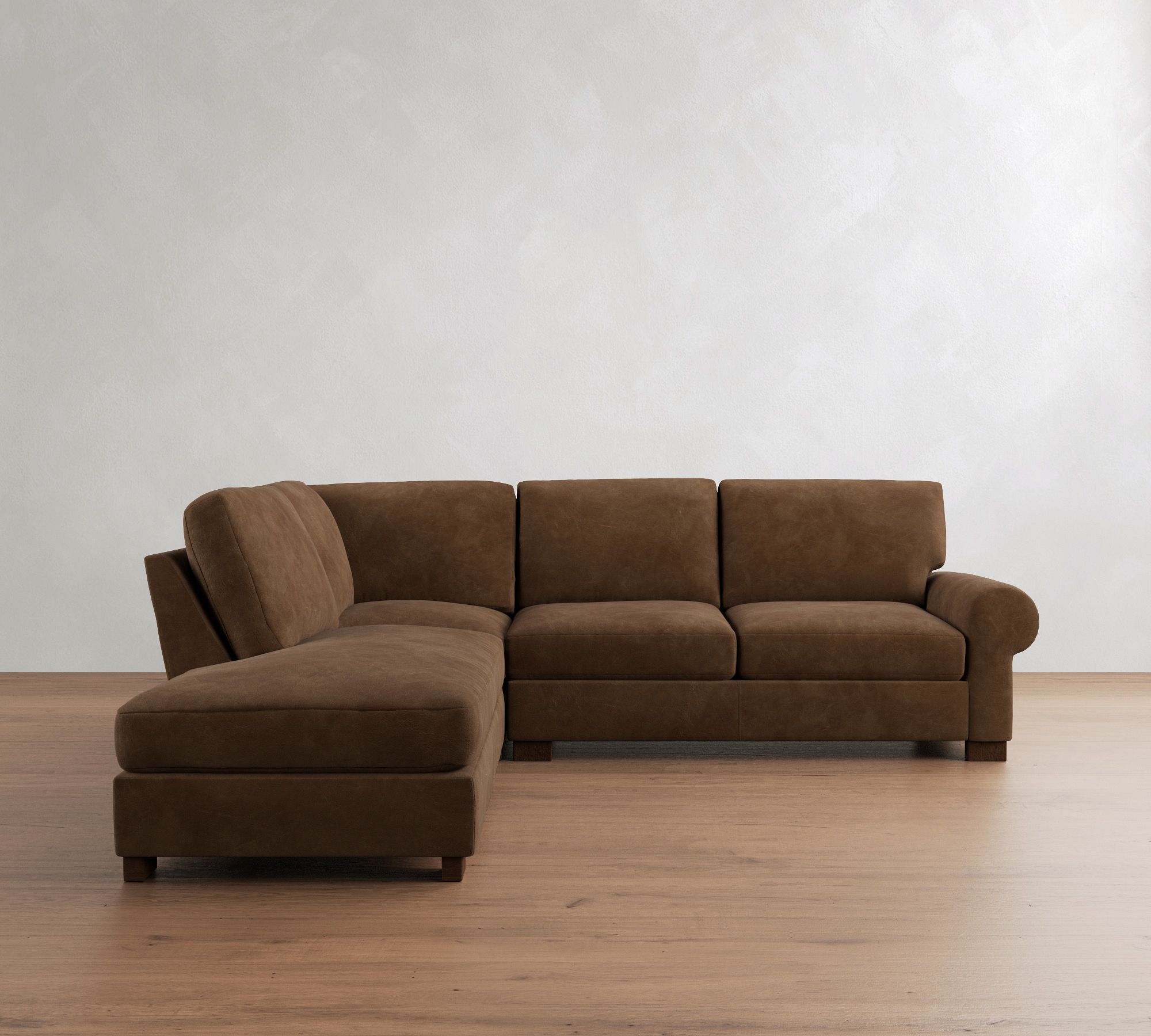 Turner Roll Arm Leather 3-Piece Bumper Sectional (109"-114")