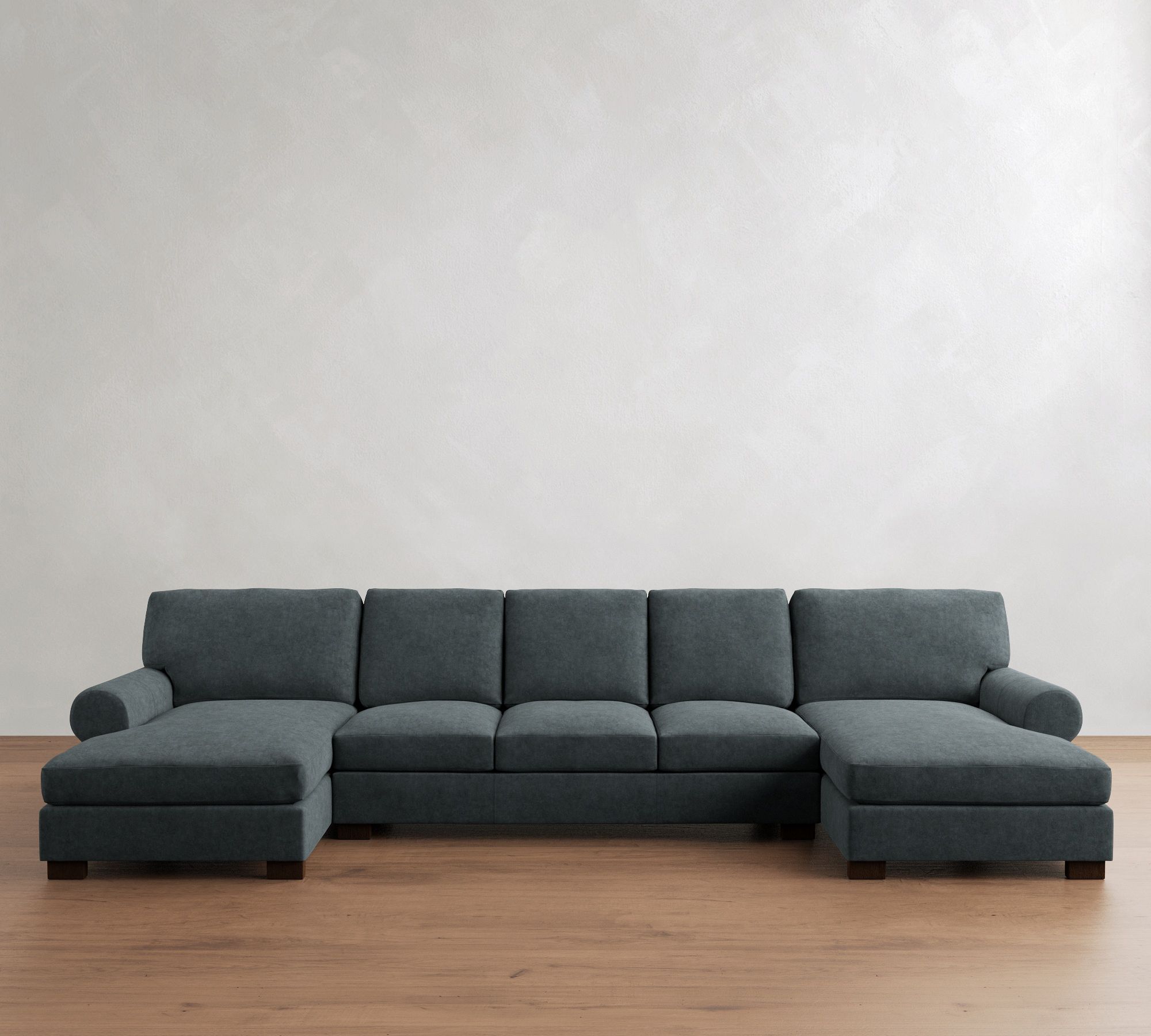 Turner Roll Arm Leather Double Chaise Sectional (141"&ndash;174")